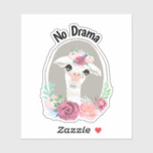Sticker "No Drama" Lady Llama Avec Roses (Feuille)
