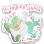 Sticker No Drama Llama Cute Llama et Cactus Vinyl (Devant)