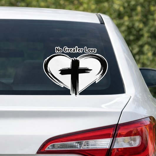 Sticker No Greater Love Cross Black Heart 