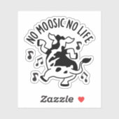 Sticker No Moosic No Life Funny Cow Pun (Feuille)