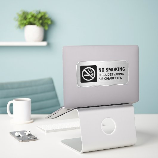 Sticker No Smoking Includes Vaping & E-Cigarettes Sign (Ordinateur portable sur le bureau)