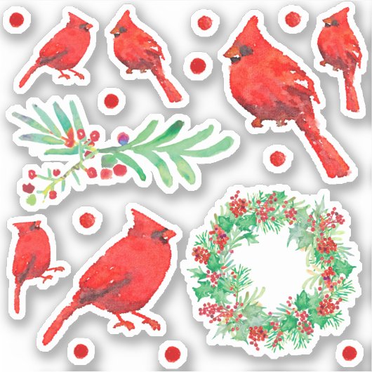 Sticker Noël Cardinal Rouge Oiseau Holly Wreath (Devant)