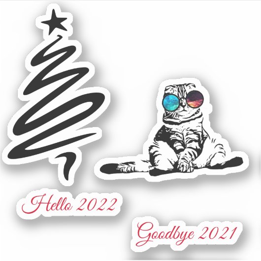 Sticker Noël drôle mignonne espace Galaxie lunettes chat (Devant)