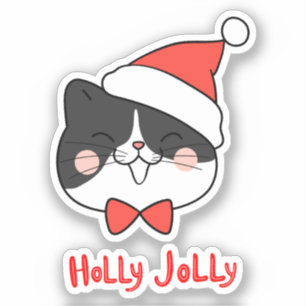 Sticker Noël du chat Holly Jolly Cute Kawaii Père Noël