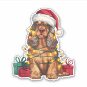 Sticker Noël Éclairage Santa Chapeau Cocker Spaniel Chien  (Devant)