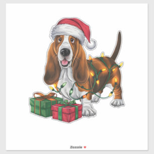 Sticker Noël Éclairage Santa Hat Basset Hound Chien Noël