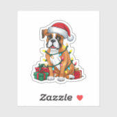 Sticker Noël Feu d'éclairage Santa Hat Boxer Chien Noël (Feuille)
