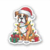 Sticker Noël Feu d'éclairage Santa Hat Boxer Chien Noël (Devant)