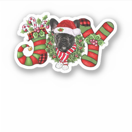 Sticker Noël Joy Nain Stocking Black French Bulldog (Devant)