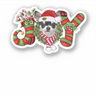 Sticker Noël Joy nain Stocking noir Chihuahua