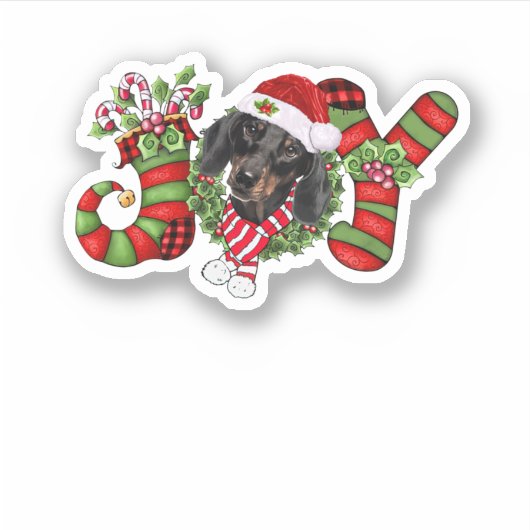 Sticker Noël Joy nain Stocking noir Dachshund (Devant)
