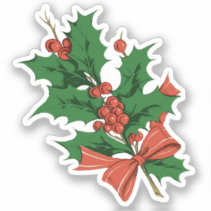 Sticker Noël rétro Vintage Holly et Bow