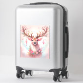 Sticker Noël rose : Renne avec une fleur rose (Sur valise)