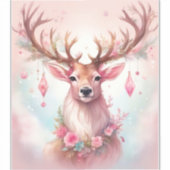 Sticker Noël rose : Renne avec une fleur rose (Devant)
