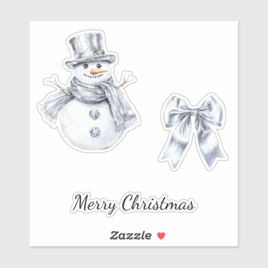 Sticker Noël Silver Snowman Bow (Feuille)