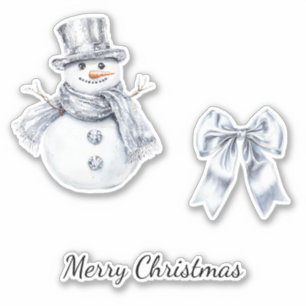 Sticker Noël Silver Snowman Bow