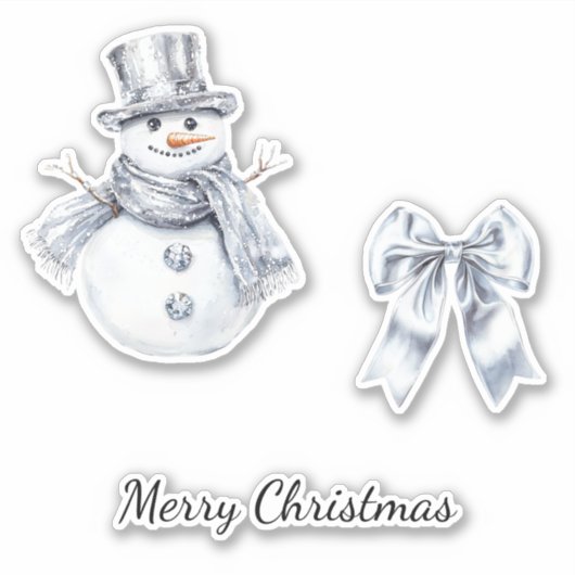 Sticker Noël Silver Snowman Bow (Devant)