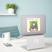 Sticker Noël Souhaite Mignonne Enfant & Kitty Chat Noël (Ordinateur portable sur le bureau)