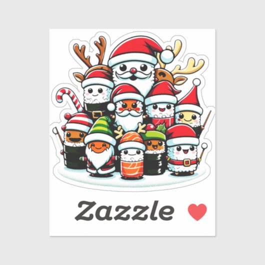 Sticker Noël Sushi Festive Fête Conception des aliments de (Feuille)