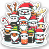 Sticker Noël Sushi Festive Fête Conception des aliments de (Recto)