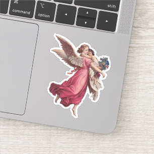 Sticker Noël vintage, ange gardien victorien