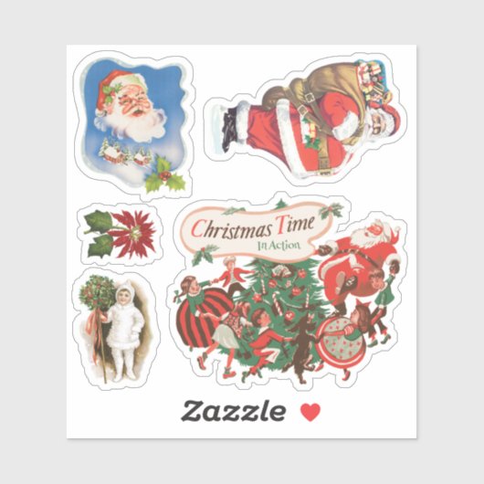 Sticker Noël vintage, Variété du Père Noël (Feuille)