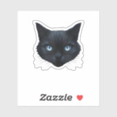 Sticker Noir Chat Visage Bleu Yeux Graphique Tee Chat Homm (Feuille)