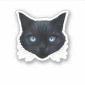 Sticker Noir Chat Visage Bleu Yeux Graphique Tee Chat Homm (Devant)