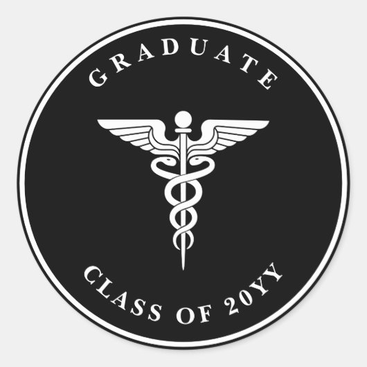 Sticker noir de graduation Caduceus de texte perso (Devant)