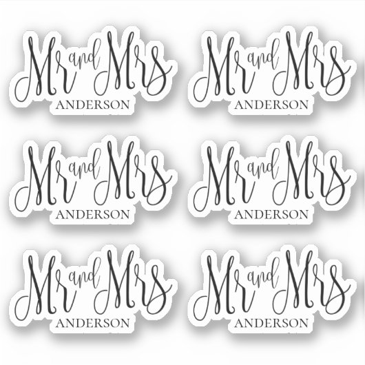 Sticker Noir et blanc m et mme. Script mariage moderne (Devant)