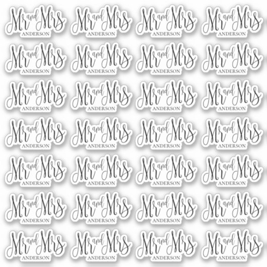 Sticker Noir et blanc m et mme. Script mariage moderne (Devant)
