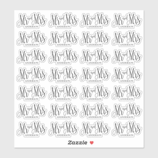 Sticker Noir et blanc m et mme. Script mariage moderne (Feuille)