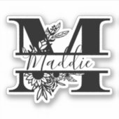 Sticker Noir et blanc Moderne Élégant "M" Nom (Devant)