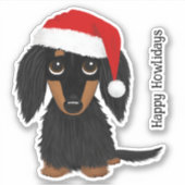 Sticker Noir et Tan LonghEI Dachshund Père Noël Noël (Devant)