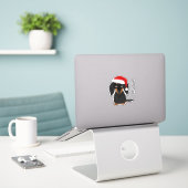 Sticker Noir et Tan LonghEI Dachshund Père Noël Noël (Ordinateur portable sur le bureau)