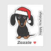 Sticker Noir et Tan Père Noël Dachshund mignon chien Noël (Feuille)