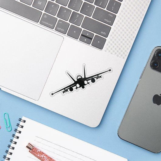 Sticker Noir F/A-18C Vue frontale Silhouette (Ordinateur portable avec iPhone)