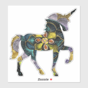 Sticker Noir & Or Mandala Unicorn Art