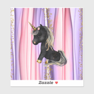 Sticker Noir Unicorne oreilles roses
