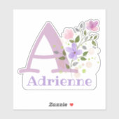 Sticker Nom Adrienne et initiale avec motif floral (Feuille)