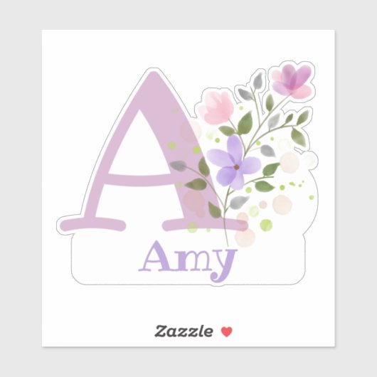 Sticker Nom Amy et Initial avec design floral (Feuille)