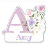 Sticker Nom Amy et Initial avec design floral (Devant)