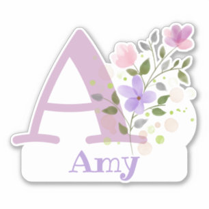 Sticker Nom Amy et Initial avec design floral