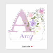 Sticker Nom Amy et initiale avec motif floral (Feuille)