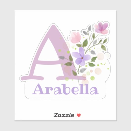 Sticker Nom Arabella et Initial avec design floral (Feuille)