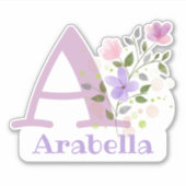 Sticker Nom Arabella et Initial avec design floral (Devant)