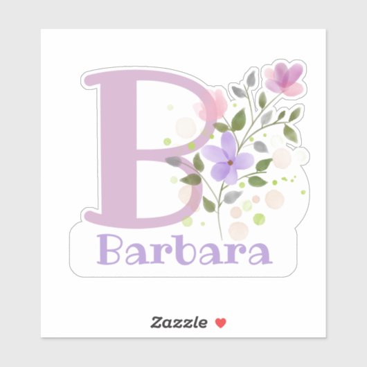 Sticker Nom Barbara & Initial avec Floral Design (Feuille)