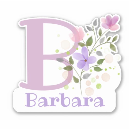 Sticker Nom Barbara & Initiale avec motif floral (Devant)