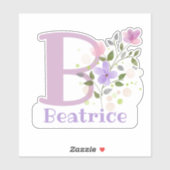 Sticker Nom Béatrice & Initiale avec motif floral (Feuille)