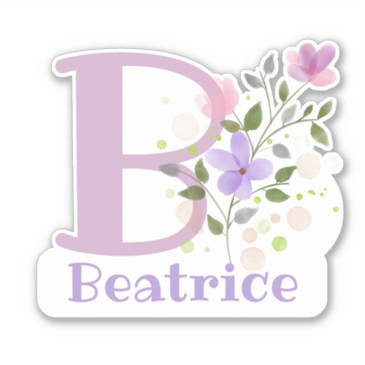 Sticker Nom Béatrice & Initiale avec motif floral (Devant)